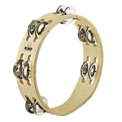 NINO WOOD TAMBOURINE 2 ROW NICKEL